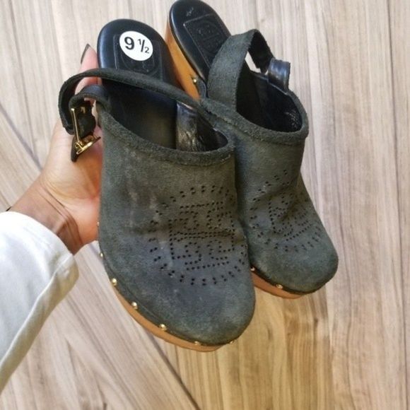 Tory Burch Suede Brayden Slingback Black Clogs - Picture 13 of 16